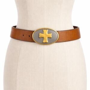 Swanky Belts Gold Cross Buckle Boho Western Leather Belt Size 32 Brown 32-38 USA